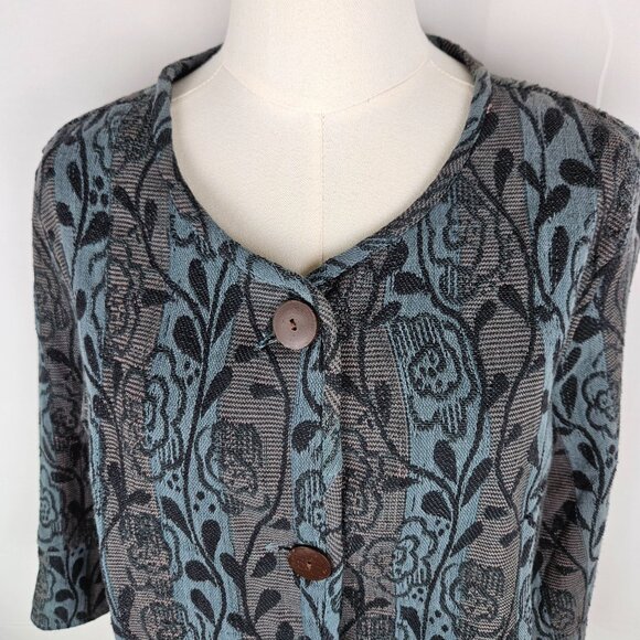 Country Store Cardigan Tapestry Jacket Sz Small Boho Floral Turquoise - Picture 2 of 9